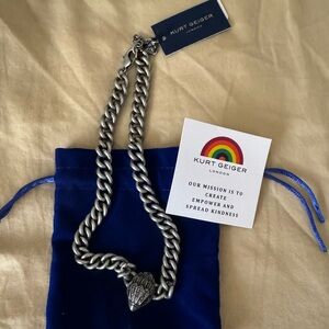 NWT KURT GEIGER LONDON Pavé Signature Eagle Chain Link Necklace Gunmetal 16"-18"